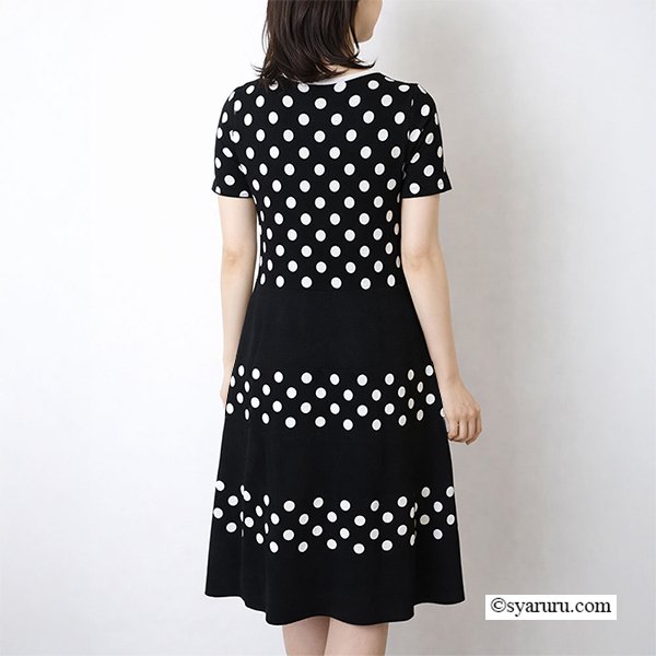 画像4: 【今週の追加SuperBeauty クーポン1111(10%OFF)他　利用可】水玉ジャガード編み切替ニットワンピース (4)