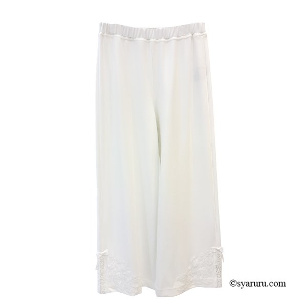 画像2: 【今週の追加《新作》SuperBeauty クーポン1111(10%OFF)他　利用可】裾サイド刺繍入りリボンデザインワイドパンツ (2)