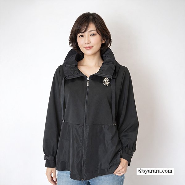 画像4: 【今週の追加SuperBeauty クーポン1111(10%OFF)他　利用可】衿フリル&リボン使いダンボールニットxタフタ素材ジャケット (4)