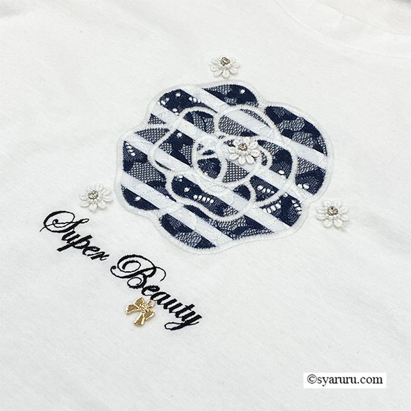画像5: 【《新作》SuperBeauty クーポン1111(10%OFF)他　利用可】胸元刺繍袖ボーダー柄フリルTシャツ (5)