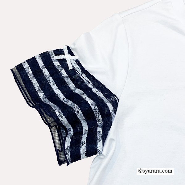 画像8: 【《新作》SuperBeauty クーポン1111(10%OFF)他　利用可】胸元刺繍袖ボーダー柄フリルTシャツ (8)