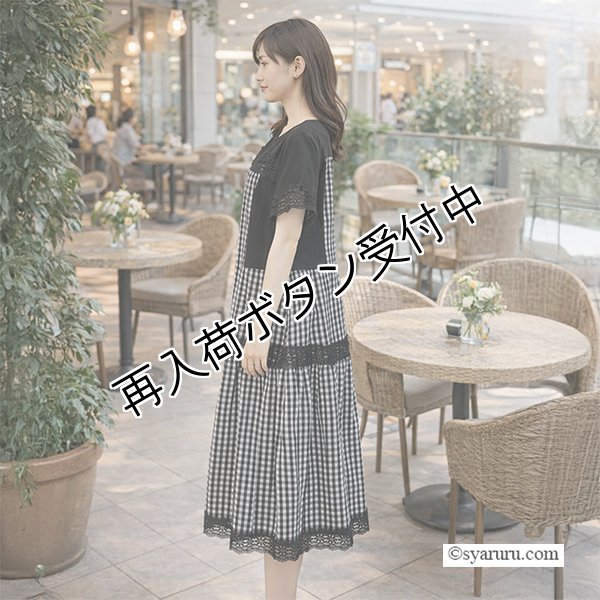 画像2: 【SUMMER SALE30％ 2026春夏SuperBeauty】ギンガムチェック切替レース使いワンピース (2)