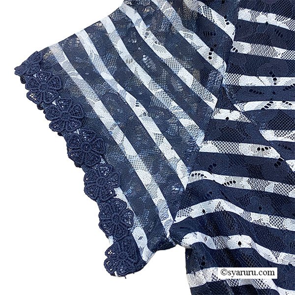 画像16: 【《新作》SuperBeauty クーポン1111(10%OFF)他　利用可】ボーダープリントレース素材半袖ワンピース (16)