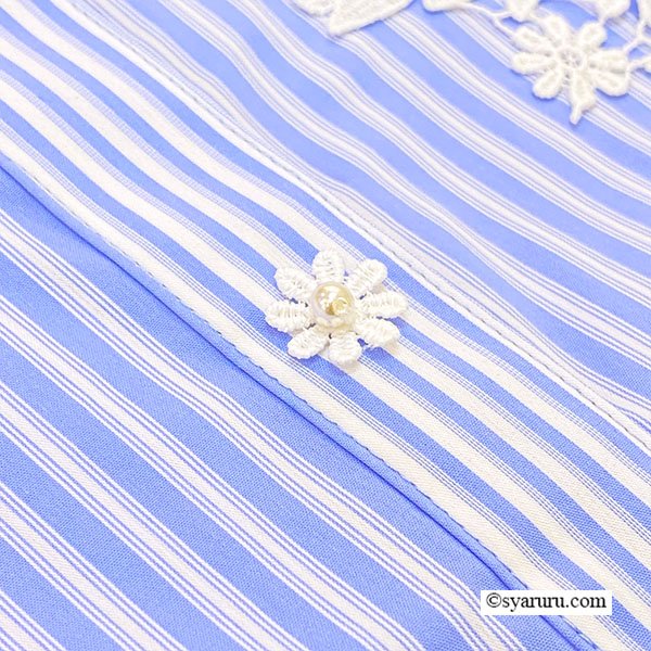 画像6: 【《新作》SuperBeauty クーポン1111(10%OFF)他　利用可】胸元レースストライプ柄ショート丈ブラウス (6)