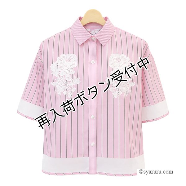 画像4: 【SALE 50％ 2026春夏SuperBeauty】胸元レースストライプ柄ショート丈ブラウス《送料220円代引は通常送料》 (4)