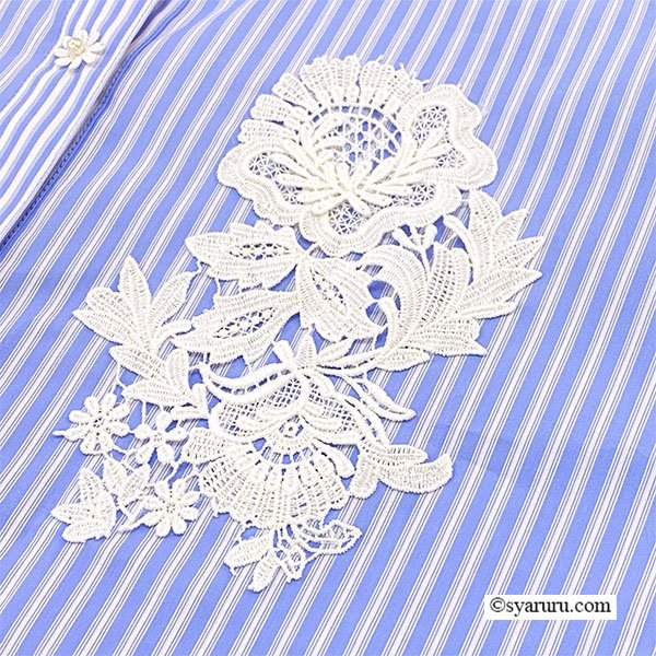 画像5: 【《新作》SuperBeauty クーポン1111(10%OFF)他　利用可】胸元レースストライプ柄ショート丈ブラウス (5)