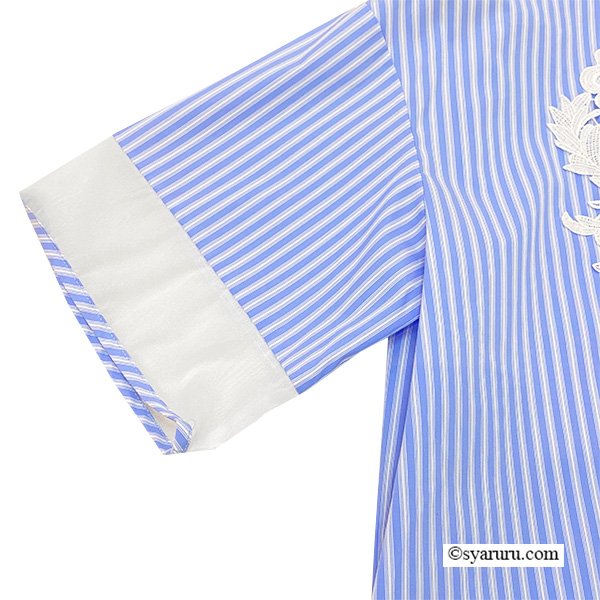 画像7: 【《新作》SuperBeauty クーポン1111(10%OFF)他　利用可】胸元レースストライプ柄ショート丈ブラウス (7)