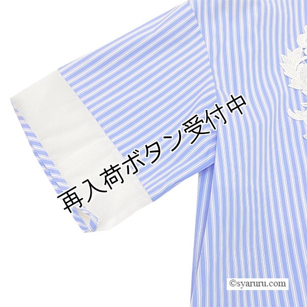 画像7: 【SALE 50％ 2026春夏SuperBeauty】胸元レースストライプ柄ショート丈ブラウス《送料220円代引は通常送料》 (7)