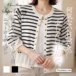 画像1: 【《新作》SuperBeauty クーポン1111(10%OFF)他　利用可】袖バルーンデザインボーダー柄ニットカーディガン (1)