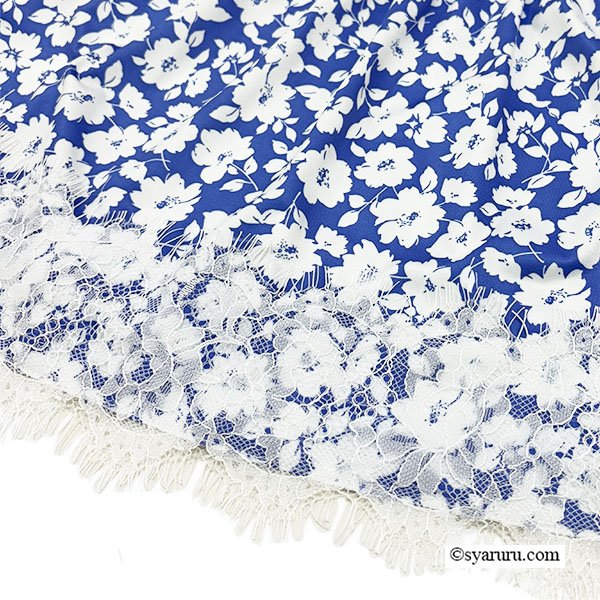 画像6: 【  《新作》SuperBeauty クーポン1111(10%OFF)他　利用可】ブルー系フラワープリント裾レース使いワンピース (6)