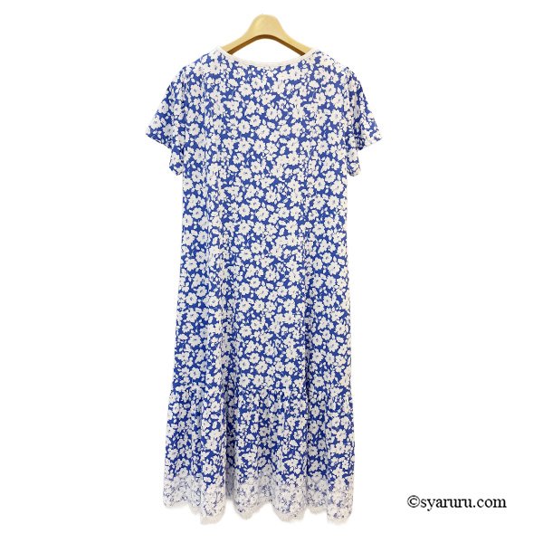 画像3: 【  《新作》SuperBeauty クーポン1111(10%OFF)他　利用可】ブルー系フラワープリント裾レース使いワンピース (3)