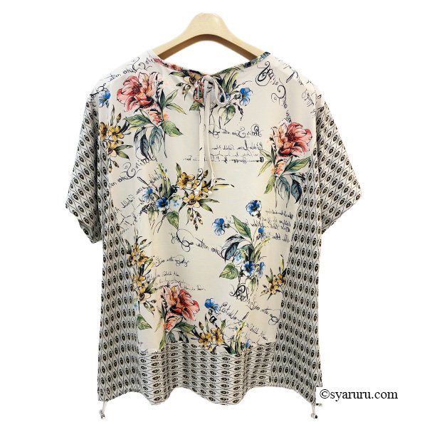 画像3: 【《新作》SuperBeauty クーポン1111(10%OFF)他　利用可】花プリントx幾何学切替Tシャツ (3)