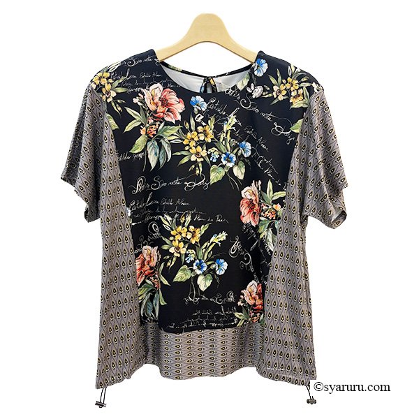 画像6: 【《新作》SuperBeauty クーポン1111(10%OFF)他　利用可】花プリントx幾何学切替Tシャツ (6)