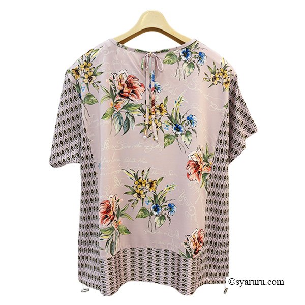 画像5: 【《新作》SuperBeauty クーポン1111(10%OFF)他　利用可】花プリントx幾何学切替Tシャツ (5)