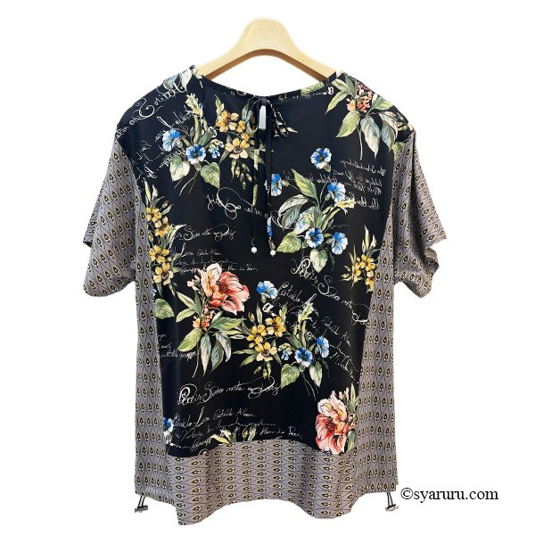 画像7: 【《新作》SuperBeauty クーポン1111(10%OFF)他　利用可】花プリントx幾何学切替Tシャツ (7)