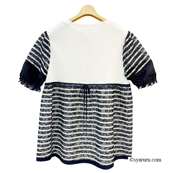 画像5: 《新作》SuperBeauty クーポン1111(10%OFF)他　利用可】ボーダー柄レース切替ParisプリントロングTシャツ (5)