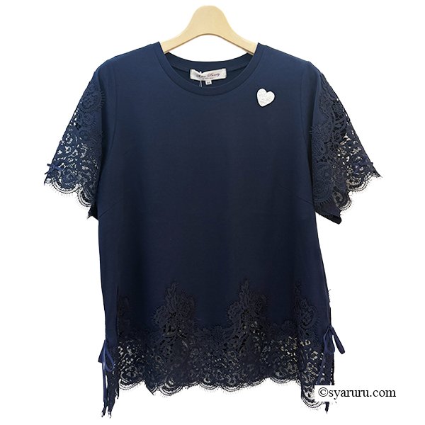 画像6: 《新作》SuperBeauty クーポン1111(10%OFF)他　利用可】袖x裾レース切替 リボン付きTシャツ (6)