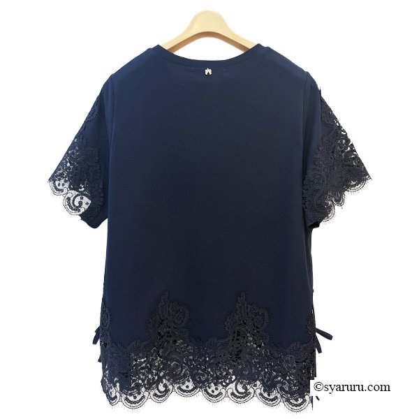 画像7: 《新作》SuperBeauty クーポン1111(10%OFF)他　利用可】袖x裾レース切替 リボン付きTシャツ (7)