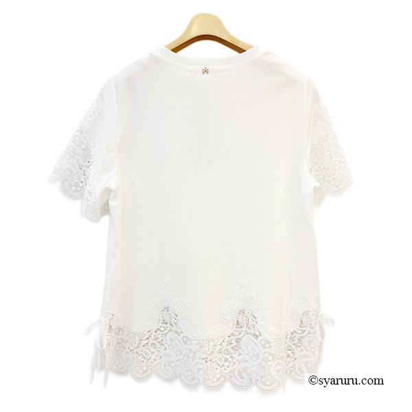 画像3: 《新作》SuperBeauty クーポン1111(10%OFF)他　利用可】袖x裾レース切替 リボン付きTシャツ (3)