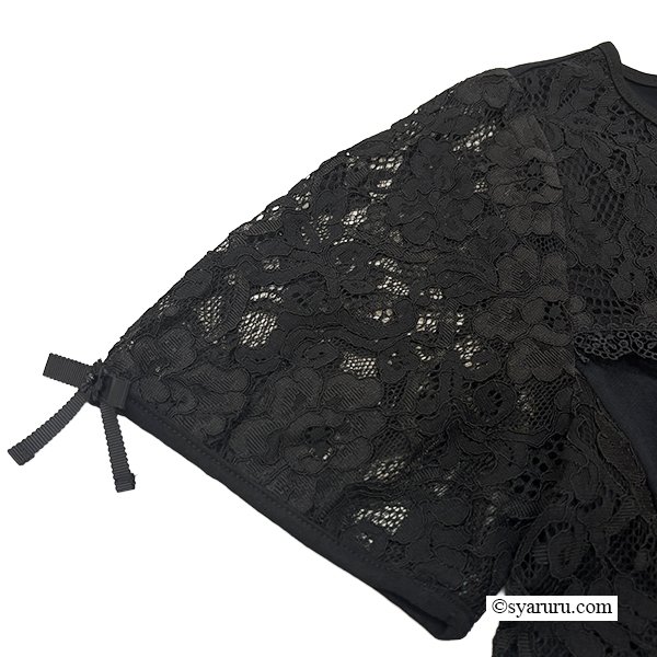 画像8: 【《新作》SuperBeauty クーポン1111(10%OFF)他　利用可】胸元xパフ袖レース切替チュニックTシャツ (8)