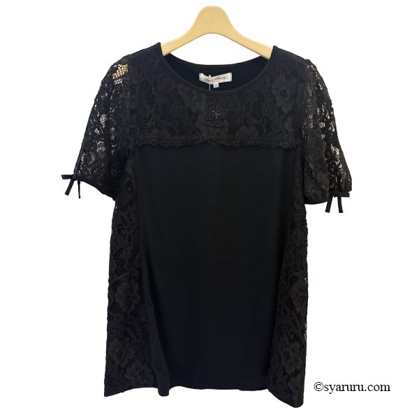 画像4: 【《新作》SuperBeauty クーポン1111(10%OFF)他　利用可】胸元xパフ袖レース切替チュニックTシャツ (4)