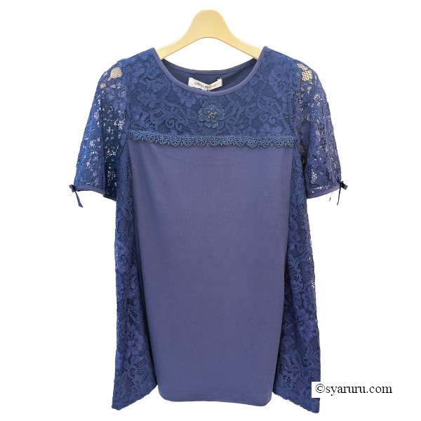 画像2: 【《新作》SuperBeauty クーポン1111(10%OFF)他　利用可】胸元xパフ袖レース切替チュニックTシャツ (2)