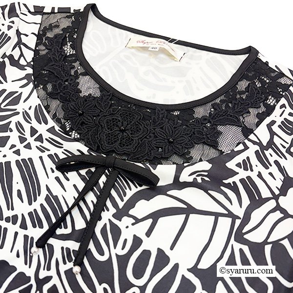 画像4: 【SALE 50％ 2026春夏SuperBeauty】モノトーン柄花プリントレース袖チュニックTシャツ (4)