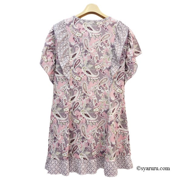 画像3: 【SALE 50％ 2026春夏SuperBeauty】幾何学xペイズリー柄のフリル華やぎチュニックTシャツ (3)