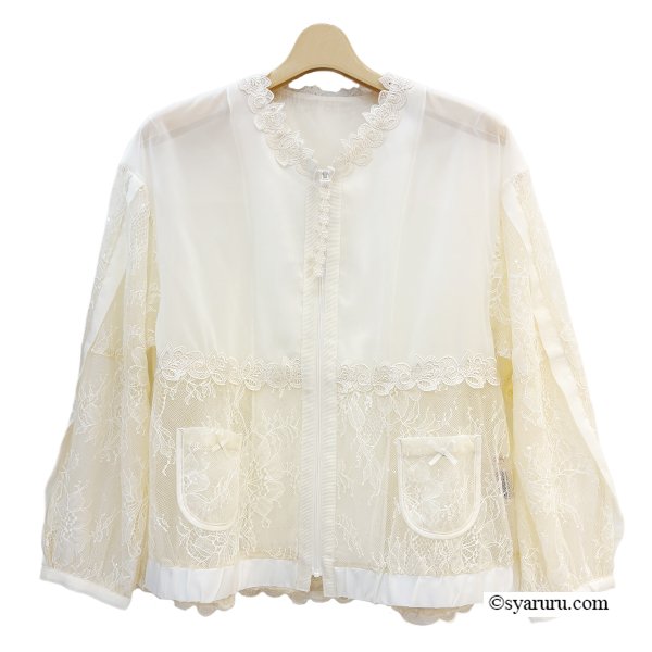 画像2: 【SUMMER SALE30％ 2026春夏SuperBeauty】レースxスパンコール刺繍入りパーカー (2)