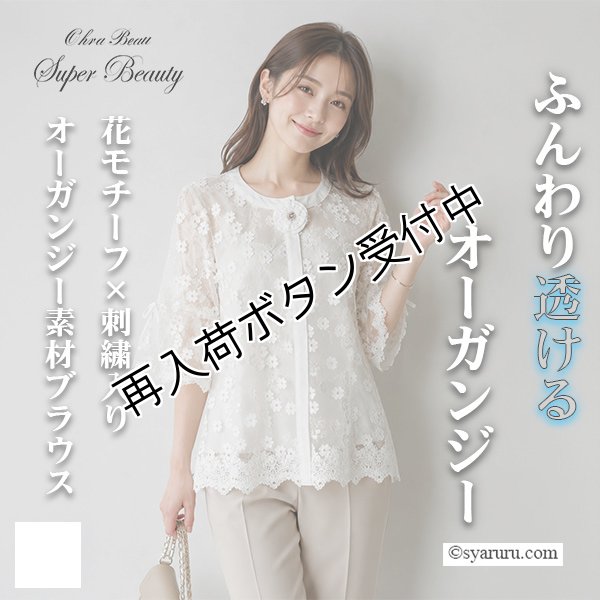 画像1: 【SuperBeauty ＜クーポン+POINT利用可＞】花モチーフ×刺しゅう入り オーガンジー素材ブラウス (1)