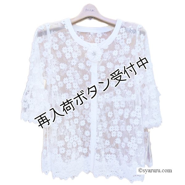 画像2: 【SuperBeauty ＜クーポン+POINT利用可＞】花モチーフ×刺しゅう入り オーガンジー素材ブラウス (2)