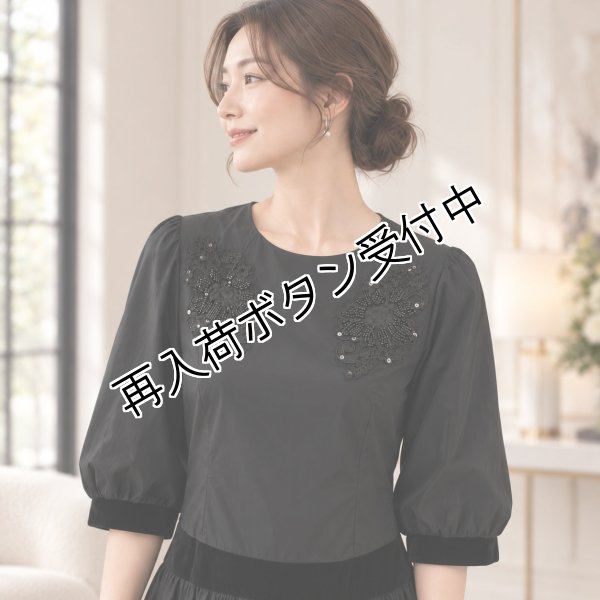 画像2: ベロア×タフタ素材スパンコール使いロングワンピース【 新作 SuperBeauty 2026 秋冬 】 (2)