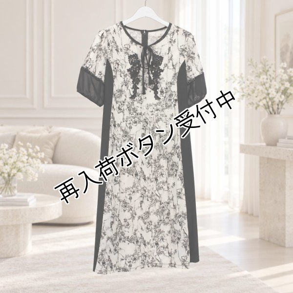 画像9: 【新作 SuperBeauty ＜クーポン+POINT利用可＞】バルーン袖 胸元レースモチーフ付麻混素材ワンピース (9)