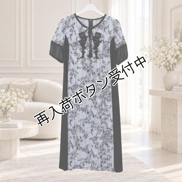 画像10: 【新作 SuperBeauty ＜クーポン+POINT利用可＞】バルーン袖 胸元レースモチーフ付麻混素材ワンピース (10)