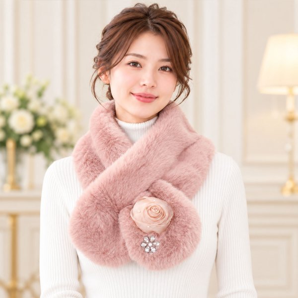 画像2: 花モチーフ×ビジュー付エコファーストール【 新作 SuperBeauty 2026 秋冬 】 (2)