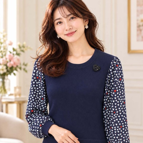 画像3: ハート柄切り替えワンピース【  SuperBeauty 2026 秋冬 】 (3)