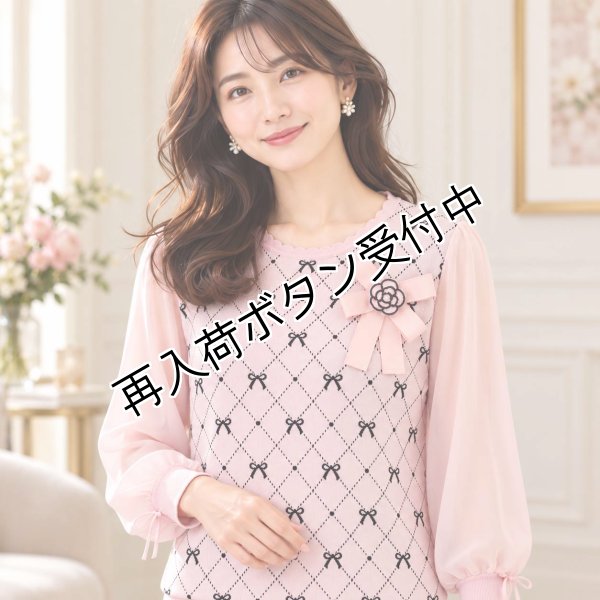 画像4: ＜SYARURU 誕生祭9/30まで＞リボン柄ジャガードシアースリーブチュニック【 新作 SuperBeauty 2026 秋冬 】 (4)