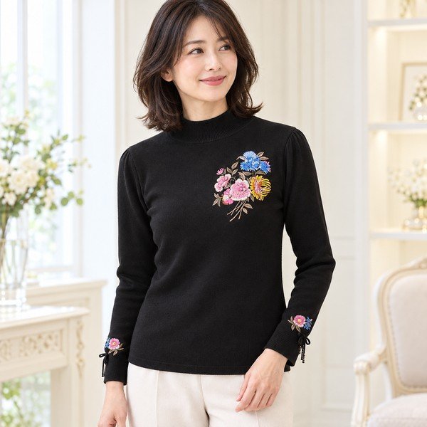 画像8: 【 15,000円 →超特価 3,900円＜在庫限り＞クーポン/POINT不可】花刺繍入りハイネックセーター《送料220円代引は通常送料》 (8)