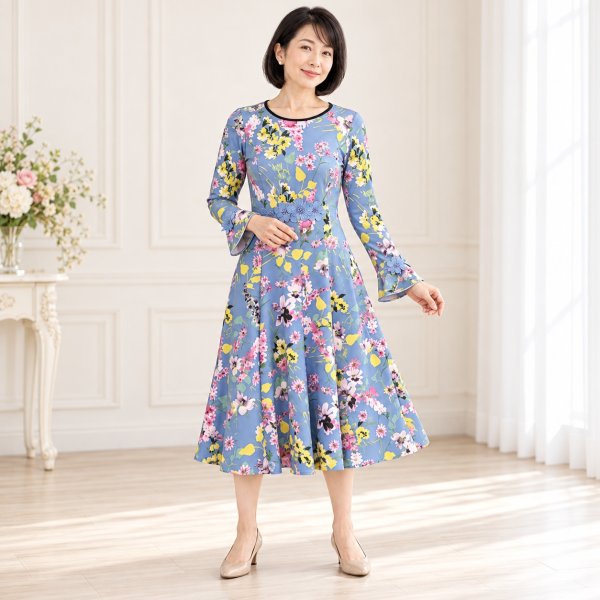 画像2: 【 17,000円 →超特価 5,900円＜在庫限り＞クーポン/POINT不可】★ウェスト花レースモチーフ付フラワープリントワンピー (2)