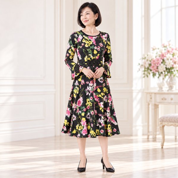 画像5: 【 17,000円 →超特価 5,900円＜在庫限り＞クーポン/POINT不可】★ウェスト花レースモチーフ付フラワープリントワンピー (5)