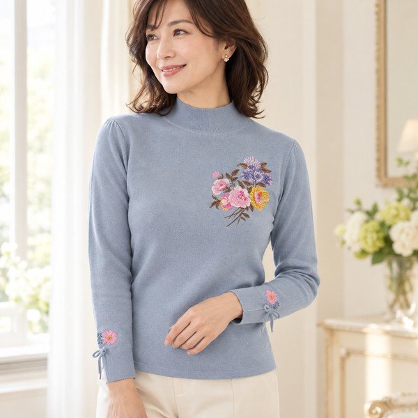 画像9: 【 15,000円 →超特価 3,900円＜在庫限り＞クーポン/POINT不可】花刺繍入りハイネックセーター《送料220円代引は通常送料》 (9)