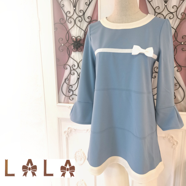 NEWブランド LALA 50%SALE】配色デザインの胸元にグログランリボンの